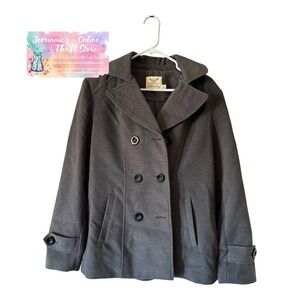 Faded Glory Womens Charcoal Gray Hooded Pea Coat Jacket Size M 8-10 FGOL45314